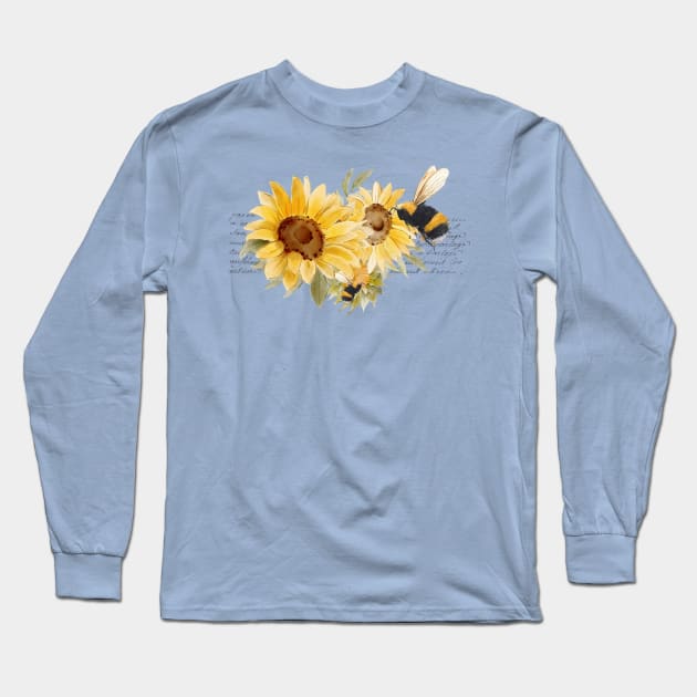 Elegant Honeybee Sunflowers Vintage Letter Long Sleeve T-Shirt by Holisticfox